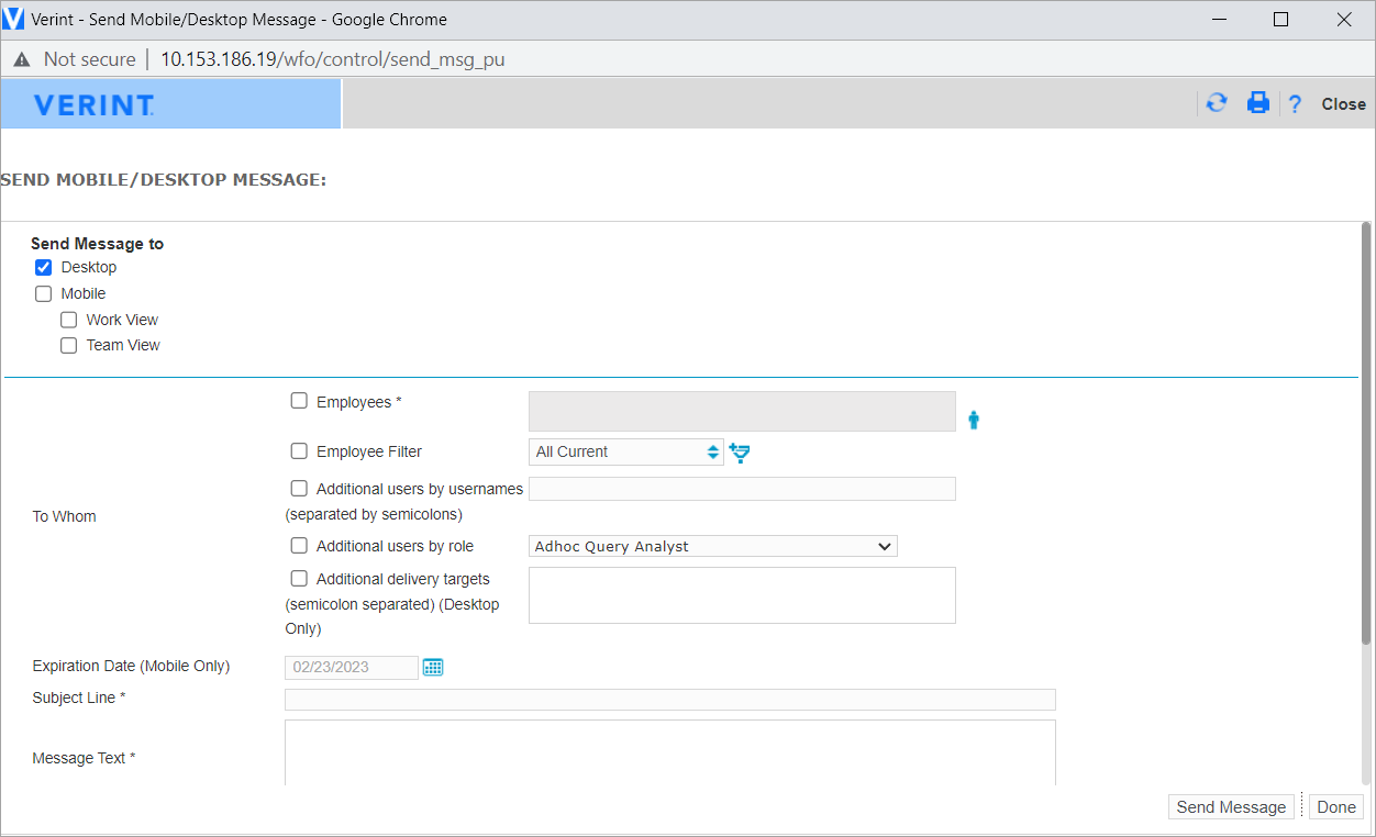 Send Mobile / Desktop Message