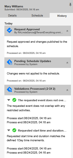 Screenshot of history details