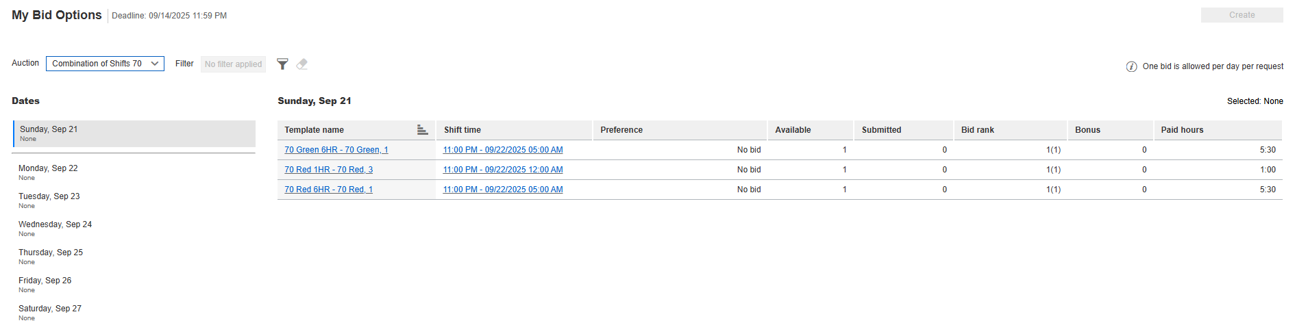 Combination of Shifts Auction