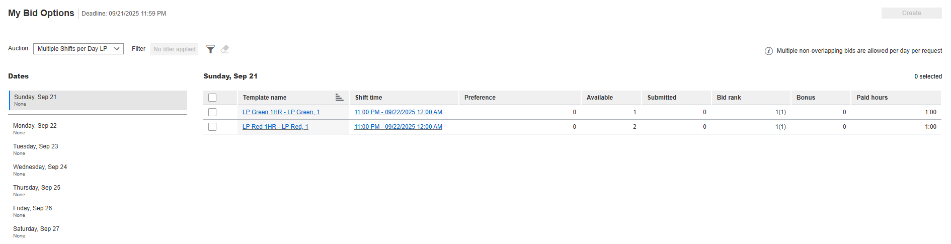 Multiple Shifts Per Day Auction - Default View