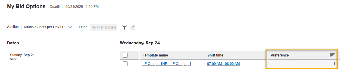 Multiple Shifts per Day Auction - View Updated Preferences