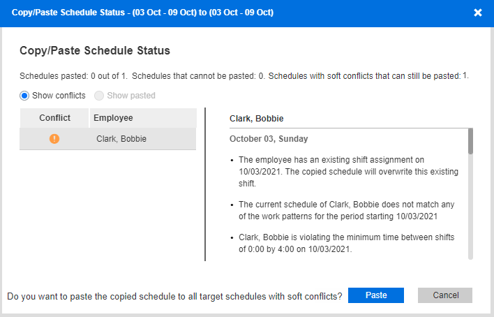 Copy and paste quickly for a single employee